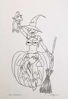 Roberto Baldazzini | Roberto Baldazzini - Illustrazione originale a inchiostro “Beba Halloween” | Catawiki