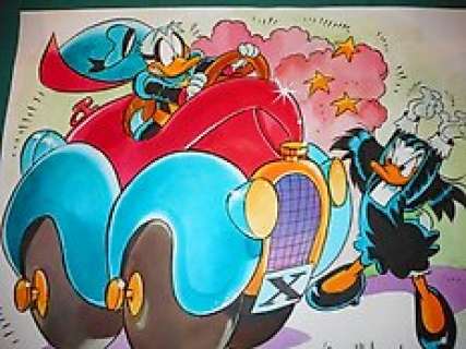 Lara Molinari | Lara Molinari - Illustrazione originale gigante 50x70 cm - "Amelia e Paperinik... STOP!", firmata - (2022) | Catawiki