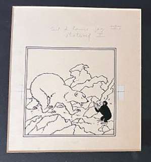 Jo, Zette and Jocko - Dessin original encre pour la page de titre de Destination New York - Le Stratonef H.22 - Exemplaire unique - (1951)