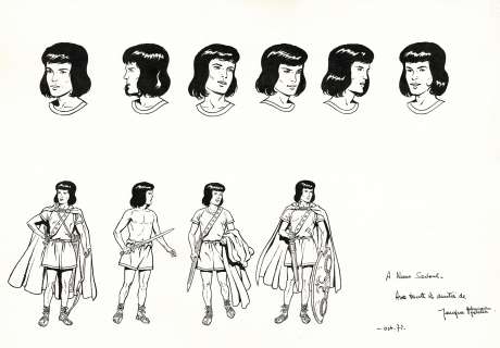 Jacques Martin | Alix, Enak, étude de personnage originale à l’encre de chine offerte à Numa Sadoul en 1972 (signée et dédicacée). | Septimus