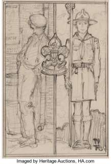 Norman Rockwell (American, 1894-1978) Non-Scout and Disciplined scout, Boy Scouts Study Pencil on paper 5 x - | Heritage