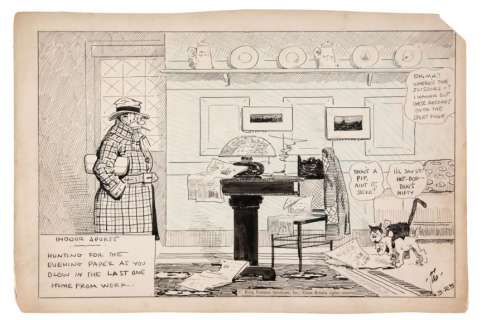 â€œINDOOR SPORTSâ€ DAILY PANEL CARTOON ORIGINAL ART BY TAD DORGAN-PETS READING FUNNIES. | Hake’s