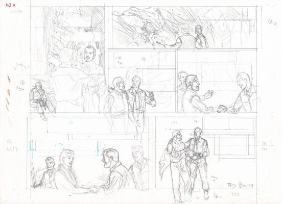 Ted Benoit | Blake et Mortimer, L’étrange rendez-vous, demi planche originale préparatoire à la mine de plomb pour cet album paru en 1996 chez Blake et Mortimer. | Septimus