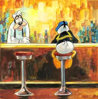 Tony Fernandez - Donald & Goofy Inspired By Edward Hopper’s Nighthawks (1942) - Original Painting - Hand Signed | Catawiki