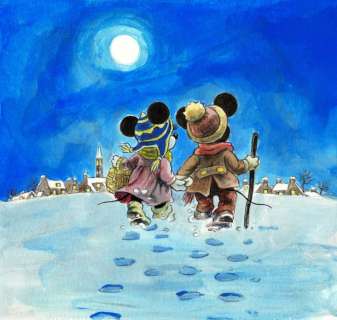 Tony Fernandez - Mickey & Minnie: Enchanted Snow Walk Under the Moonlight - Original Acrylic Painting - Hand Signed | Catawiki