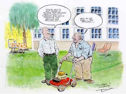 Mouminoux - Dialogue Ã  Champrosay, illustration Ã  l‘encre…