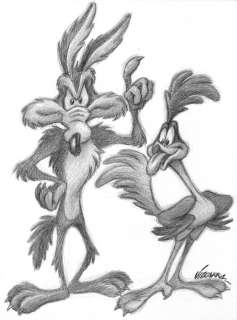 Joan Vizcarra - Road Runner & Wile E. Coyote - Original Pencil Drawing - Hand Signed | Catawiki