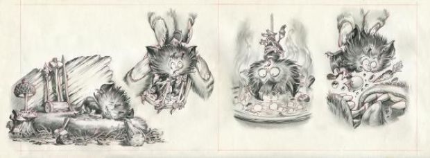 Stan Manoukian | Illustration originale, présence d’une tâche de café dans la marge inférieure droite - Monstre a peur des monstres - Monstre | Daniel Maghen