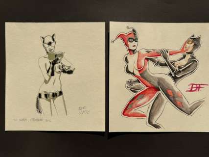 David Lopez - David Füleki - 2 Original drawing - Catwoman "Smart is Sexy" und Catwoman vs. Harley Quinn