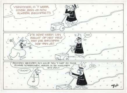 Van Driel, Toon - 2 Original page - F.C.Knudde - Buitenspel val & Alcohol Lijn trekken - Voetbal - Oost-Indische inkt | Catawiki