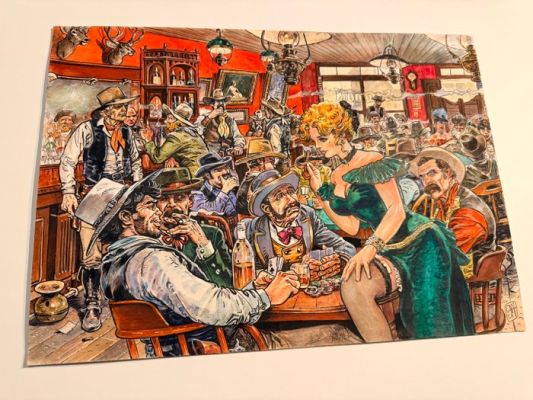 Hadjarevic, Osman - 1 Original colour drawing - Tribute to Blueberry : Blueberry and Chihuahua Pearl in the saloon | Catawiki