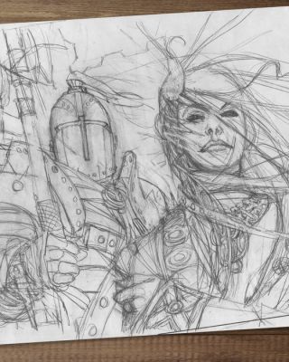 Juan Giménez Esquisse de personnage original - “I, Dragon” - Original Drawing PRELIM COVER | Catawiki