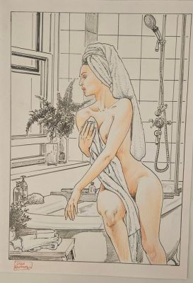 Luca Raimondo - 1 Original drawing - Luca Raimondo - Bathroom - disegno preparatorio per illustrazione - 2026 | Catawiki