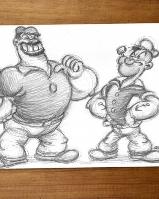 Joan Vizcarra Pencil drawing - Popeye vs Bluto “Face to Face” – Hand Signed Original Artwork | Catawiki