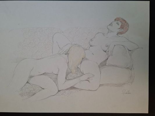 Frollo Leone - 1 Pencil drawing - Erotische illustratie - Liefde op de divan | Catawiki
