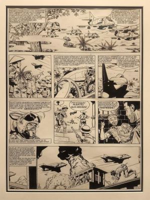 Victor Hubinon - Planche originale n°23 avec sa mise en couleurs au dos - Tigres volants contre pirates - Buck Danny