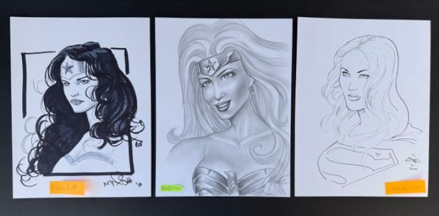 Nicola Scott - Monte Moore - Ethan van Sciver - 3 Original drawing - Wonder Woman (2x) - Supergirl