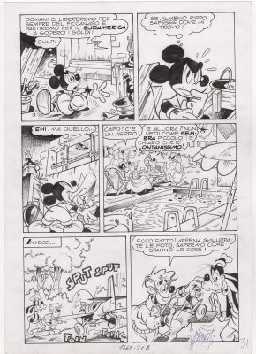 Sergio Asteriti | Tavola originale Disney per Topolino 1665 ‘Topolino e l’impresa modellistica’. Cm. 25 x 35. Anno di esecuzione 1987. Tav. 31-B. | Art e Fumetto
