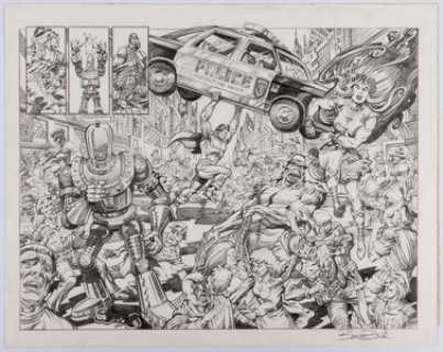 Bruce Zick Atomic Legion Double Page Splash Original Art (2014). If you look closely at main characters on this - | Heritage