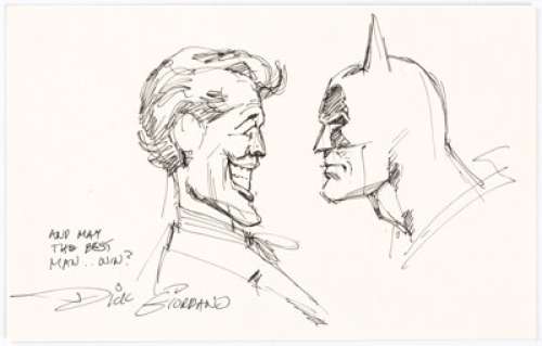 Dick Giordano - Batman and Joker Specialty Illustration Original Art (undated). Dick Giordano’s brooding inks were - | Heritage
