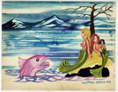 Joel Beck Original Art Mermaids Admired by Pink Fish | Denis Kitchen Art Agency
