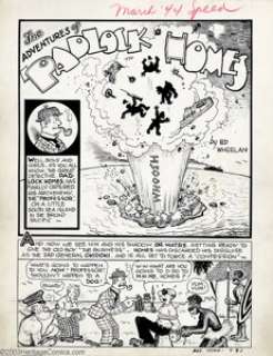 Ed Wheelan - Original Art for Speed Comics #31, page 42 (Harvey, 1944). Sherlock Holmes gets parodied with the - | Heritage