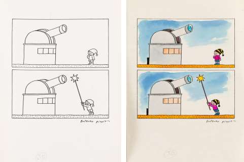 Bohdan Butenko (1931 - 2019) | Bohdan Butenko | Obserwatorium, zestaw rysunek + wersja kolorowa, 1993 | Desa Unicum