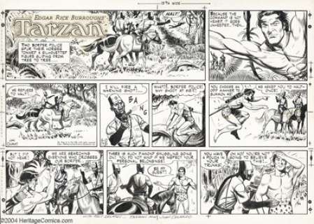 John Celardo - Tarzan Sunday dated 5-10-74 Original Comic Strip Art (United Feature Syndicate, 1974). Tarzan is - | Heritage