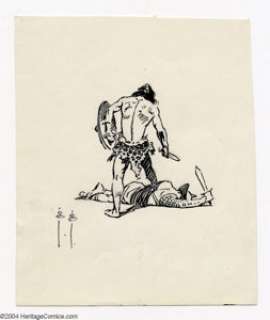 Frank Frazetta - Fallen Gladiator Sketch Original Art (undated). A jungle lord stands victorious over a fallen - | Heritage