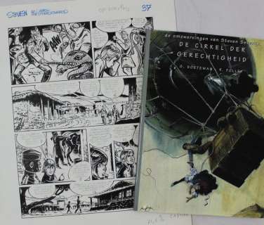 Follet, René | Original page (p.37) with book + print  - Steven Severijn  - De cirkel der gerechtigheid  - hc with dust jacket  - 1st edition  - (2003) | Catawiki