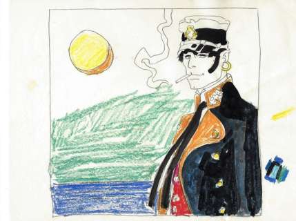 Pratt, Hugo - original sketch for the silk screen print "Corto Maltese - Il tempo di una sigaretta" | Catawiki