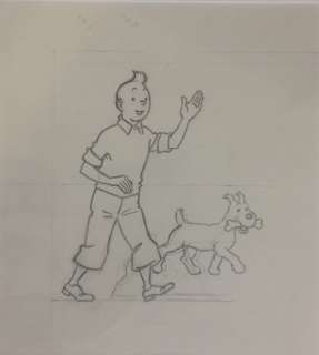 Studios Hergé - Crayonné original de Tintin & Milou + PLV - (Années ’60) | Catawiki