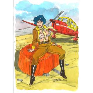 Di Sano (Né En 1951). | L’aviatrice. Dessin couleur. Technique mixte. Dimensions : 29,7 x 21 cm. Signé. | HVMC