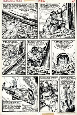 Ernie Chan, Sal Buscema | Incredible Hulk #220 P 11 (Hulk in Every Panel Trying To Stop a Sub-Marine!) 1977 | Romitaman