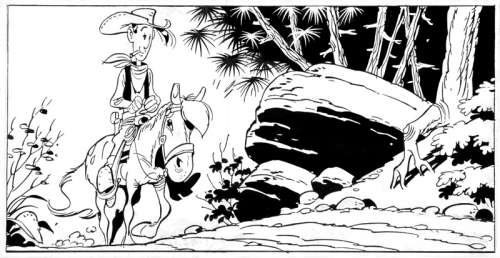 Morris | Lucky Luke, illustration totalement réencrée par… | Banque Dessinée
