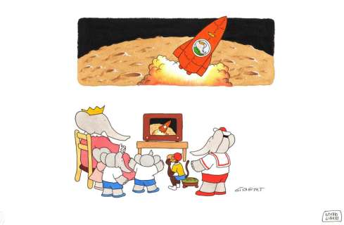 GIBERT Jean-Claude - Illustration originale de BABAR publiée aux éditions Mango P6