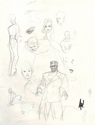 Adam Hughes | 1993 Sketch Book 11" X 14" Pinup of 12 Characters, with Photo of Adam Hughes Signing Actual Artwork! | Romitaman