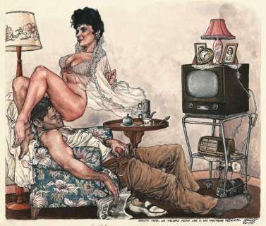 Mannelli, Riccardo - original illustration  "Agosto 1958: Un Italiano Medio con il suo Fantasma Preferito (Gina)" | Catawiki