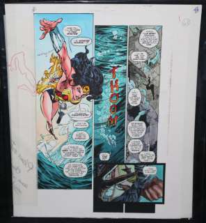 Eric Battle, John Kalisz, Prentis Rollins - jla 80-page giant #1 p. 1 color guide art - wonder woman jumps into the ocean - 1998