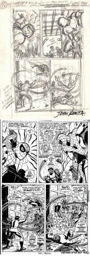 John Romita Sr. | Amazing Spider-Man #115 Story P 14 Prelim & Full Size Art Print Also (4 Great Panels with Spider-Man Vs Doc Ock & Aunt May Hostage!) 1972 | Romitaman