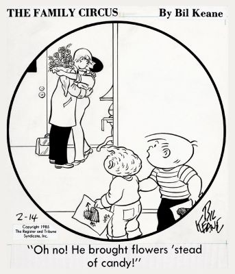 Bil Keane | The Family Circus ’Valentines Day’ Daily Comic Strip Original Art Dated 2-14-85 | Romitaman