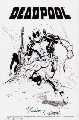 Andy Smith, Joe Sinnott | Deadpool Detailed Ink Art Commission - Signed Front & Back | Anthony’s Comic Book Art