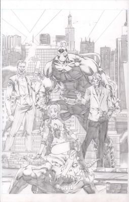 Ricardo Silva | Batman Villains with City Backdrop Pencil Art - Signed - 2020 | Anthony’s Comic Book Art