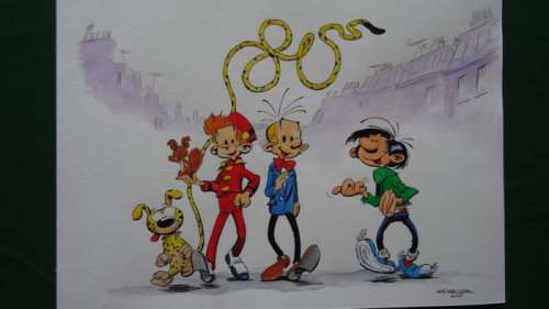Van Linden, Ed - Dessin Original - Hommage Ã  Franquin et ses personnages  (2018) | Catawiki