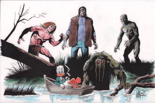 Val Mayerik | Ka-Zar, Frankenstein, Mummy, Swamp Thing, & Howard the Duck Color Commission - Signed | Anthony’s Comic Book Art