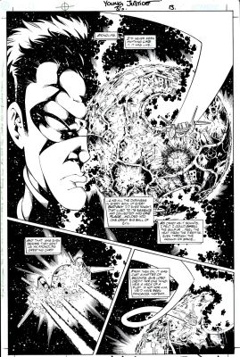 Lary Stucker, Todd Nauck - Young Justice #36 P 13 Semi-Splash (Robin Watches Apokolips Explode!) 2001