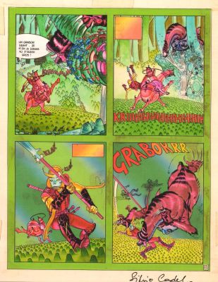 Cadelo Silvio | Dyptique planche originale 22 de la Saga d’Alandor Tome 1 Le Dieu Jaloux avec sa mise en couleur | Galerie Napoléon