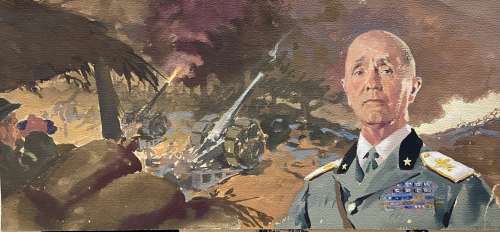 Giorgio Tabet | Original cover for "Pietro Badoglio" by Amedeo Tosti. Cm. 31x14. Gouache on board. Code 1775 | Segni e Disegni