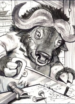 Simon Bisley – Salty Dogs Card art – Ink – Woody Gambi | Berserker Art