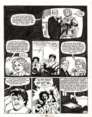 Jaime Hernandez | Hernandez, Jaime - Love And Rockets #13 Last Page, Locas Story - Rena & Tse Tse See Vicki Glori on TV & Throw It Out - 1985 | Cool Lines Art